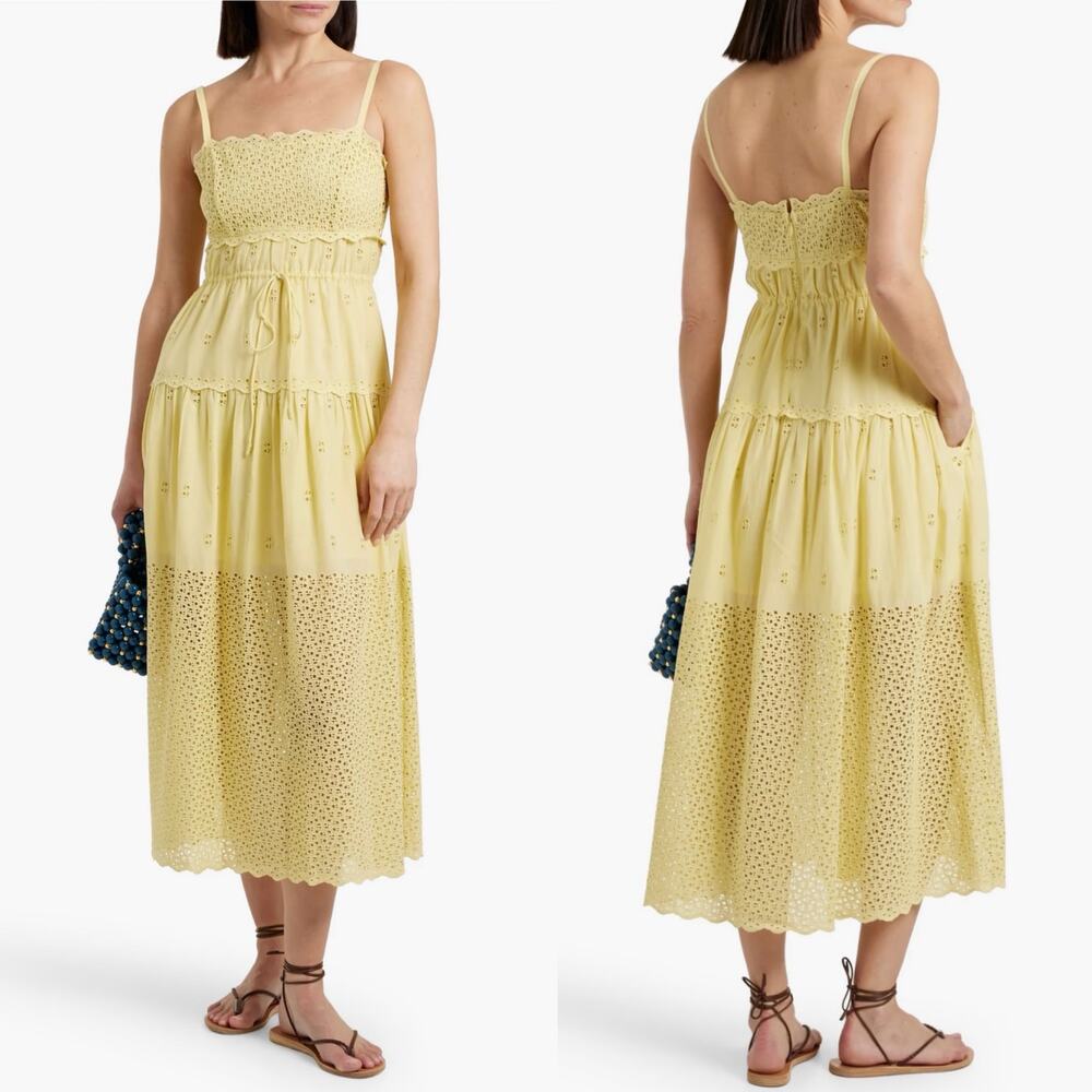 NWT Ulla Johnson Isadore Midi Dress Yellow Eyelet Preppy Beach Party Size 2 - Picture 15 of 16